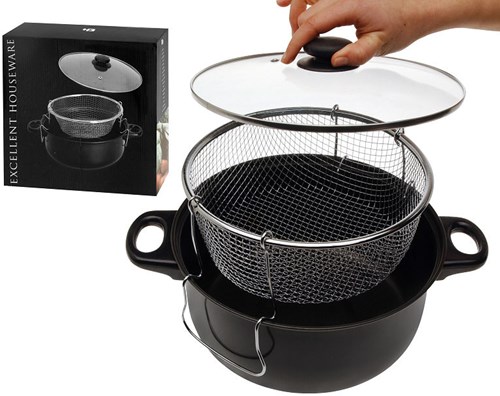 Fritteuse mit Glasdeckel schwarz - Fritteuse Küche 26cm