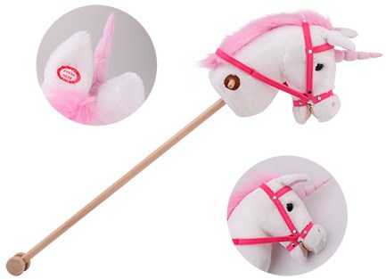 Johntoy Einhorn Stockpferd mit Sound - weißes Plüschspielzeug Pferd