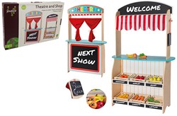 Jouéco Holzspielzeug Theater und Laden mit Zubehör - 2 in 1 Rollenspiel