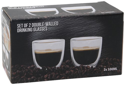 Koffie Theeglas dubbelwandig 100ml 6,5x7cm set van 2 stuks