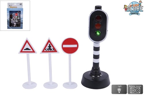 Kids GLOBE Ampel Spielzeug mit Licht und 3 Verkehrsschildern 12cm-2