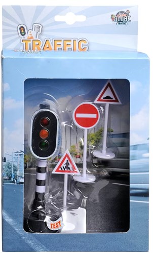 Kids GLOBE Ampel Spielzeug mit Licht und 3 Verkehrsschildern 12cm