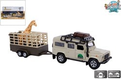Kids Globe Die Cast pull back Landrover met Giraffe trailer