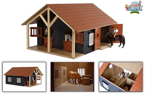 Kinder-Globus Pferdestall mit 2 Boxen und Schuppen 1:24 51x40,5x27,5cm