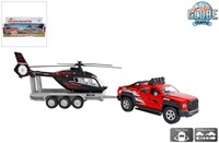 Die Cast Geländewagen Spielzeugauto mit Hubschrauber und Anhänger 35cm rot
