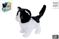Interaktive laufende Plüschkatze schwarz weiß 15,5cm Spielzeug Katze