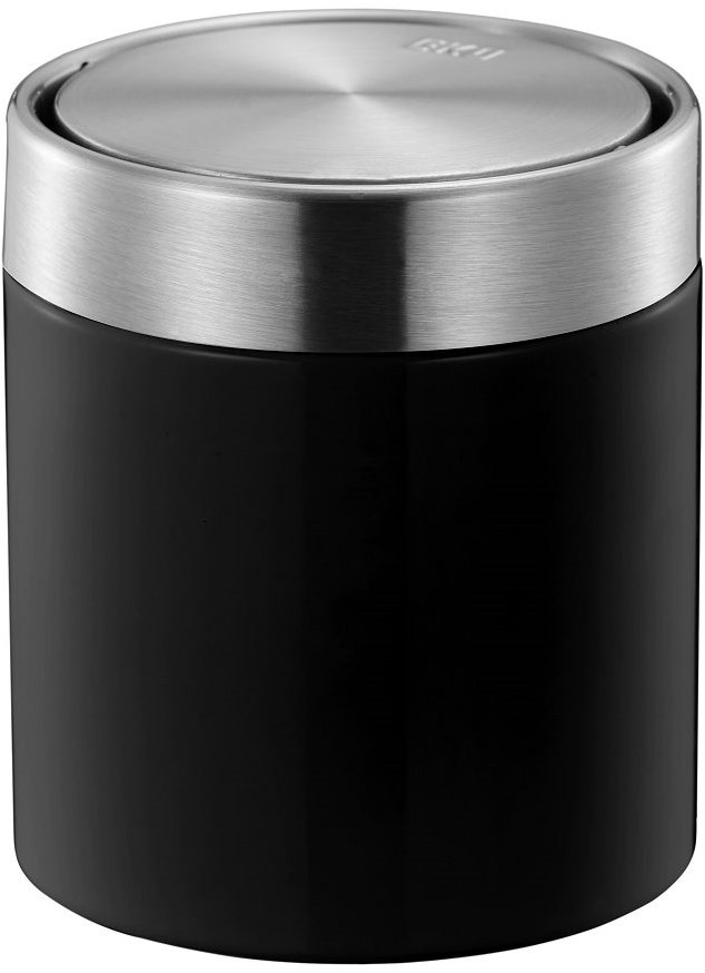 EKO Tischabfallbehälter Mülleimer 1,5 Liter matt schwarz Edelstahl Design Planet Happy DE