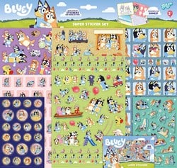 Totum Bluey Sticker XL Super Sticker Set - 7 Stickerbögen mit Glitzer und 3D Puffy Stickern - Basteln für Kinder