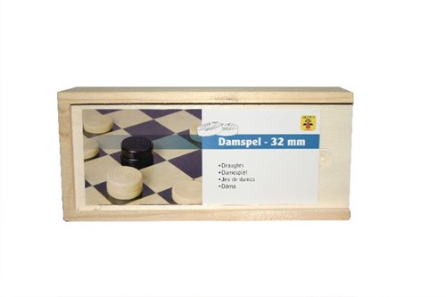 Longfield Games Dame Spielsteine Holz in Box 32mm klassisches Brettspiel