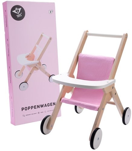 Engelhart Toys Puppenwagen Holz rosa Babypuppe - Spielzeug Kinderwagen