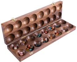 Engelhart Games Mancala Spiel Walnuss mit 75 Edelsteinen Luxusausgabe