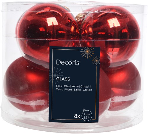 Kerstbal Glas Weihnachtskugeln rot 7cm 8er Set Dekoration
