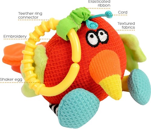 Dolce Toys Babyspielzeug Klassischer Papagei Petra - 19 cm - Mutterschaftsgeschenk Mädchen / Junge - 0 Jahre / 6 Monate