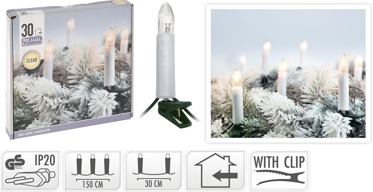 Kerzenlichterkette 30 LED Kerzen Weihnachtsbaum warmweiß 9 Meter IP20 Planet Happy DE