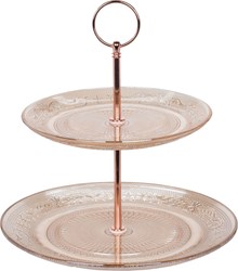 Etagere Glas rosa rund 18cm 22.5cm Tischaccessoire