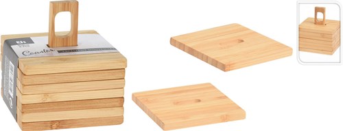 Excellent Houseware Bambus Untersetzer Set 6 Stück für Gläser 9x9cm Braun