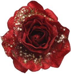 Rosenblume mit Glitzer auf Clip 13cm rot Dekoration Accessoire