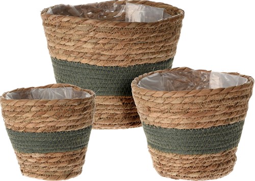 Bloempot natural rope set 3 stuks - donker groen