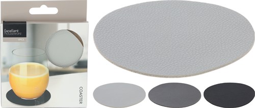 HH - Koopman Untersetzer Set grau Kunstleder 10cm 4 Stück Tischzubehör