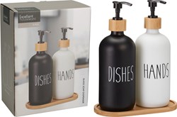 HH - Koopman Seifenspender Set Glas 2x500ml mit Untersetzer schwarz