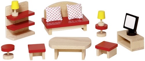 Goki Puppenhaus Wohnzimmer Holzmöbel Set Zubehör-3