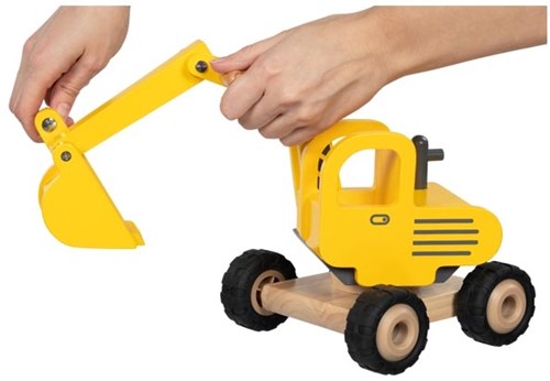 Goki Holzbagger gelb - Baufahrzeug Spielzeug für Kinder-2
