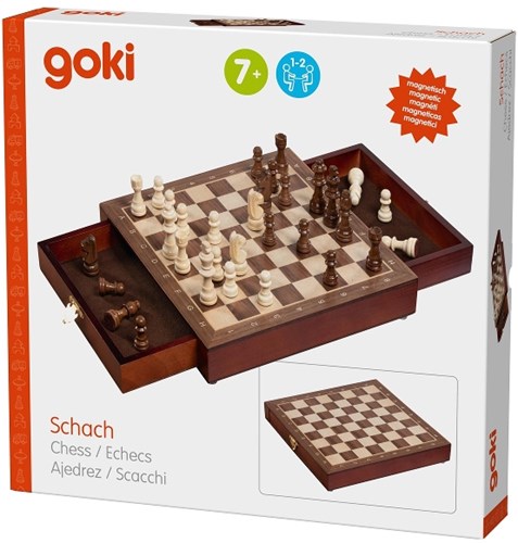 Goki Magnetisches Schachspiel Holzbrett mit Aufbewahrungsschublade-3