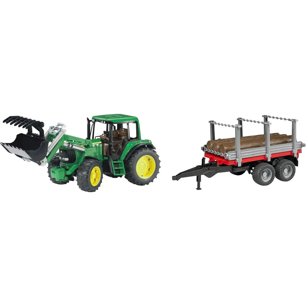 Bruder John Deere Traktor Spielzeug - mit Frontlader und Holzanhänger