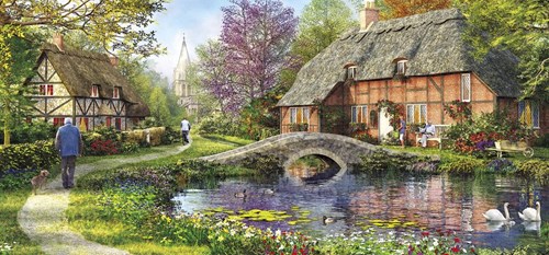 Gibsons Puzzle Cottage by the Brook 636 Teile Panorama Karton-2