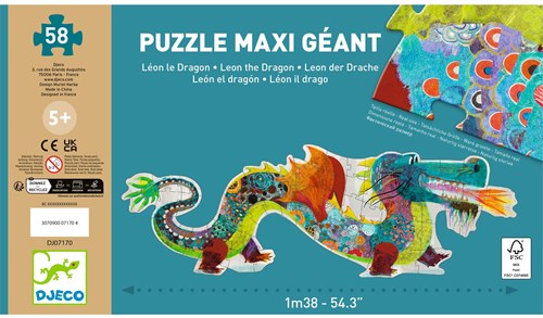 Djeco PUZZLES - PUZZLES GEANTS Léon le dragon - 58 pcs - FSC MIX