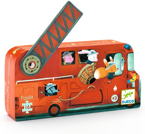 Djeco PUZZLES - PUZZLES SILHOUETTES Le camion de pompier - 16 pcs - FSC MIX