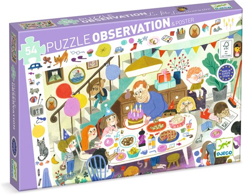 Djeco PUZZLES - PUZZLES OBSERVATION La fête d'anniversaire - 54pcs - FSC MIX