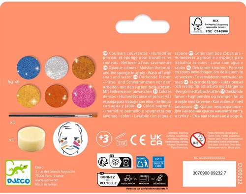 Djeco BODY ART - PALETTE ET ACCESSOIRES Palette 6 couleurs - Effet métal