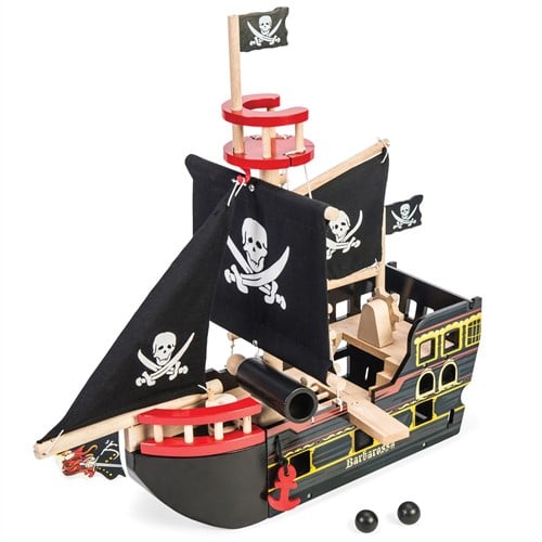 Le Toy Van – Pädagogisches Pirates Collection Piratenschiff „Barbarossa“ aus Holz, mit Kanone, Kanonenkugeln, Planke, Falltür und Anker | Rollenspiel Piratenspielzeug, TV246-3