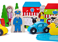 BigJigs Holz Eisenbahn Zubehör - Erweiterungsset mit Figuren & Gebäuden-2