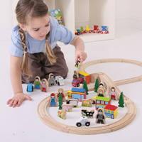 BigJigs Holz Eisenbahn Zubehör - Erweiterungsset mit Figuren & Gebäuden-3