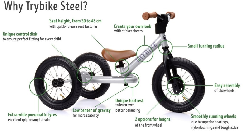 Trybike Laufrad 2 In 1 Steel Vintage Grun Trybike Laufrad 2 In 1 Steel Vintage Grun