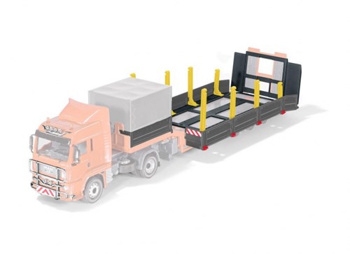 SIKU 6714, Plattformaufbau für SIKU Control Tieflader, 1:32, Kunststoff, Schwarz, Inkl. Rungen, Pritsche und Plane, Für das SIKU Control Set: MAN Zugmaschine mit Tieflader 