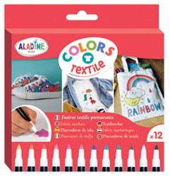 Aladine Textilmarker für Kinder - Kreatives Textilstifte Set 12 Farben