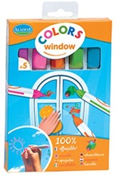 Aladine Fensterstifte Set - 5 Farben abwischbar für Kinder