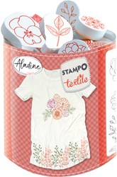 Aladine Stempelset Textil Blumen und Blätter - Kreativset 19-teilig