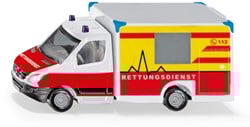 SIKU 1536, Rettungswagen, Metall/Kunststoff, Rot/Gelb/Weiß, Vielseitig einsetzbar, Spielzeugfahrzeug für Kinder
