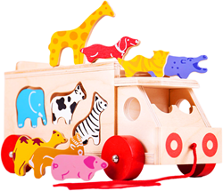 Bigjigs Holzformen-LKW mit Tierblöcken - 11-teilig