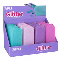APLI Kids Federmäppchen Soft Glitter Silikon Glitteretui für Kinder