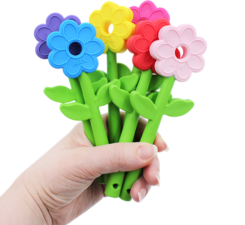 ARK Therapeutic Kau-Spielzeug Flower Wand - sensorisches Spielzeug blau Tweekleurige kauwstaaf met bloemvorm, geschikt voor kauwen met kiezen én voortanden.-2
