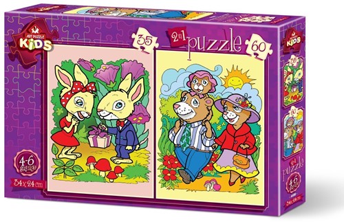 Art Puzzle 2 Puzzles - Die Kaninchen und die Bärenfamilie - 35 Teile