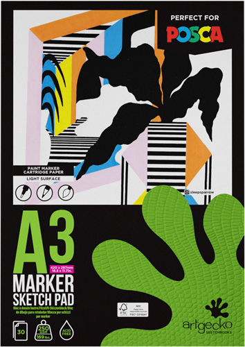 Artgecko Skizzenblock Marker A3 schwarzes Papier 250g 30 Blatt kreativ