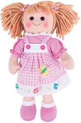 BigJigs Puppe Ava Stoffpuppe mit blonden Haaren und rosa Kleid