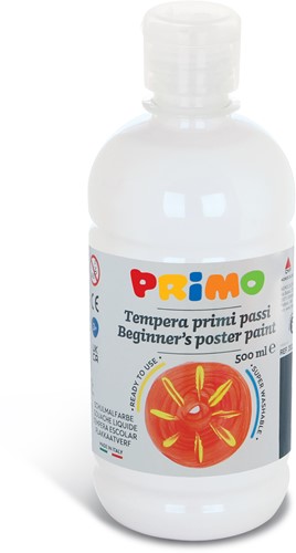 Primo Fertig-Plakatfarbe für Anfänger, 500-ml-Flasche mit Durchflusskontrollkappe, weiß