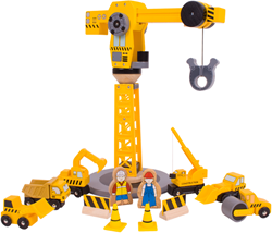 BigJigs Holzkran Baufahrzeuge - 13-teiliges Spielset